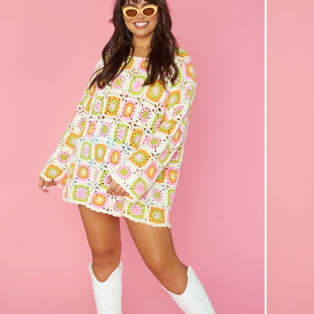 Show Me Your MuMu Crochet Square Coverup in White, Pink, Yellow, Green, Orange
